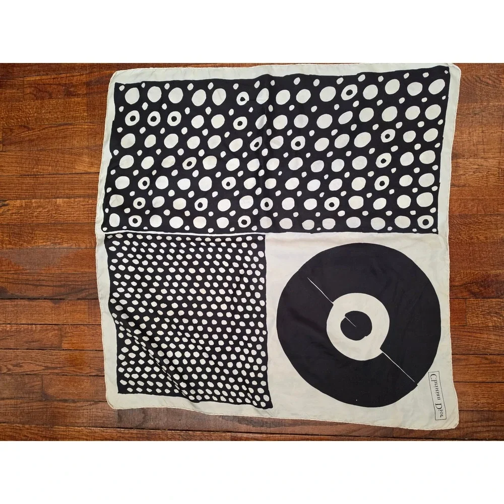 Dior VTG 60s White Black Square 30×30 Logo Preppy Old Money Art Rare‎ Scarf READ